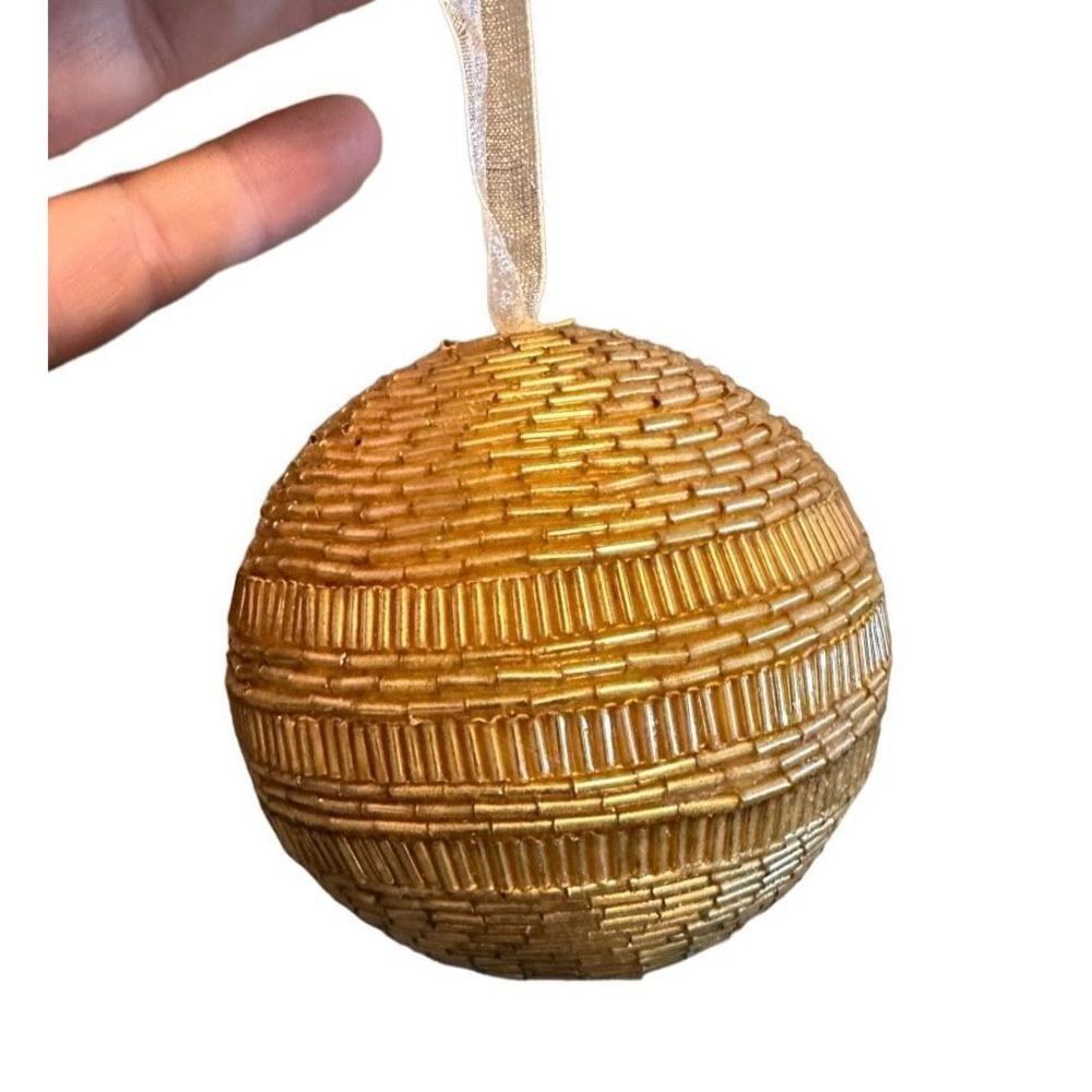Gold Beaded Round Ball Holiday Christmas Ornament